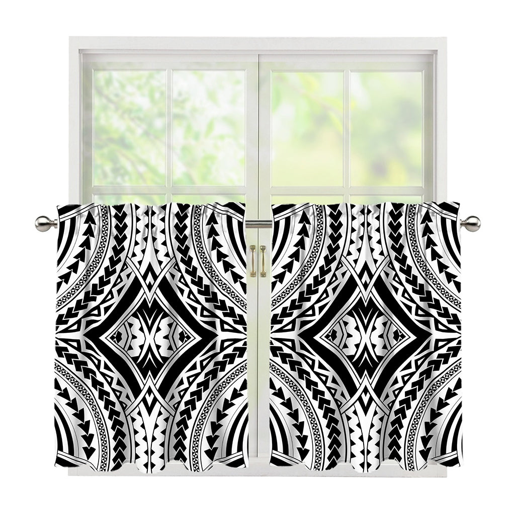 Maori Tribal Polynesian Tattoo Print Tier Curtains