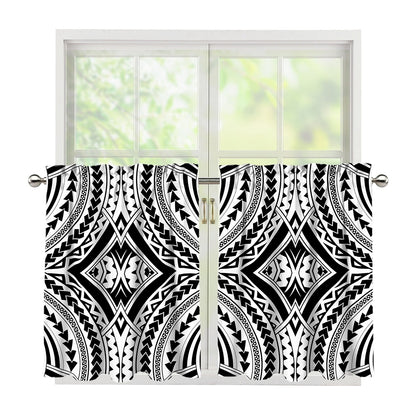 Maori Tribal Polynesian Tattoo Print Tier Curtains