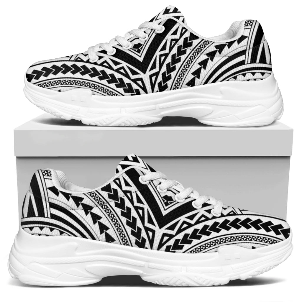 Maori Tribal Polynesian Tattoo Print White Chunky Shoes