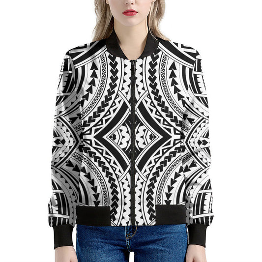 Maori Tribal Polynesian Tattoo Print Women's Bomber Jacket