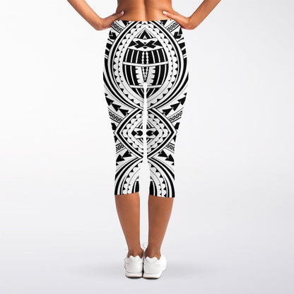 Maori Tribal Polynesian Tattoo Print Women's Capri Leggings