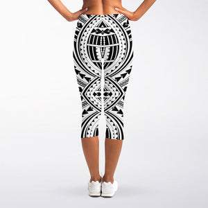 Maori Tribal Polynesian Tattoo Print Women's Capri Leggings