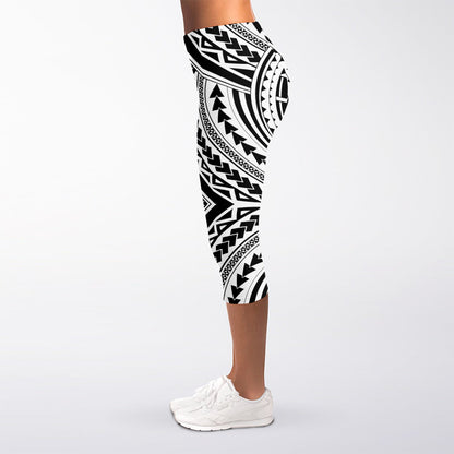 Maori Tribal Polynesian Tattoo Print Women's Capri Leggings