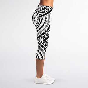 Maori Tribal Polynesian Tattoo Print Women's Capri Leggings