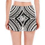 Maori Tribal Polynesian Tattoo Print Women's Split Running Shorts