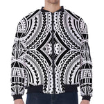 Maori Tribal Polynesian Tattoo Print Zip Sleeve Bomber Jacket