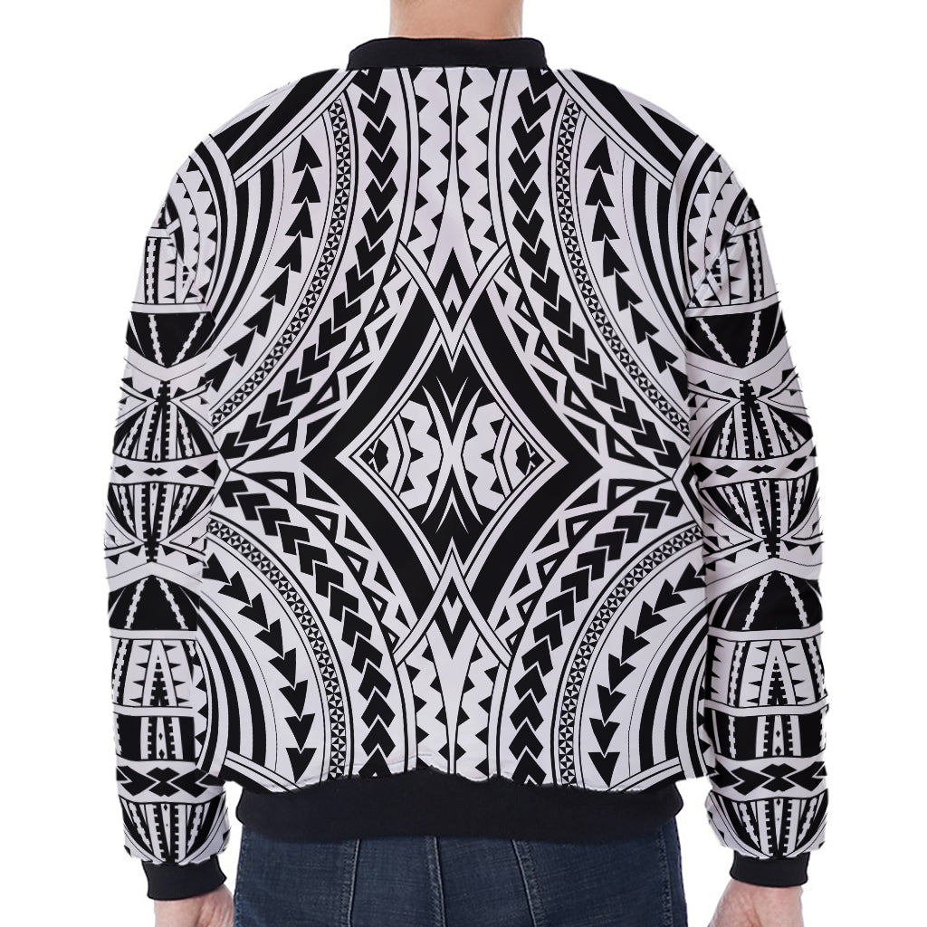 Maori Tribal Polynesian Tattoo Print Zip Sleeve Bomber Jacket