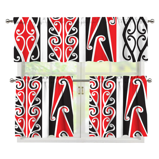 Maori Tribal Print 3 Piece Kitchen Curtains