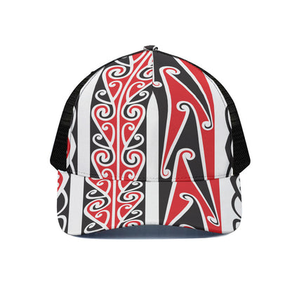 Maori Tribal Print Black Mesh Trucker Cap
