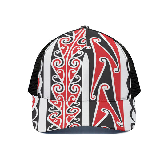 Maori Tribal Print Black Mesh Trucker Cap