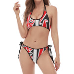 Maori Tribal Print Halter Scoop Tie Side Bikini