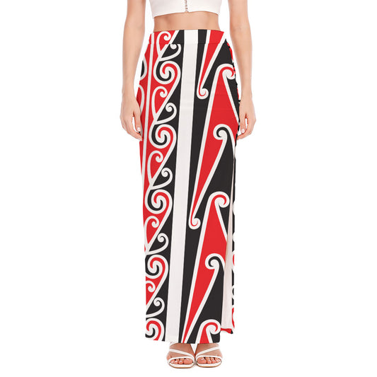 Maori Tribal Print High Slit Maxi Skirt