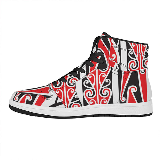 Maori Tribal Print High Top Leather Sneakers