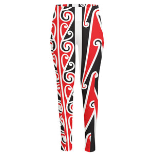 Maori Tribal Print High-Waisted Pocket Leggings