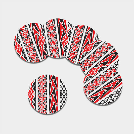 Maori Tribal Print Leather Coaster Set