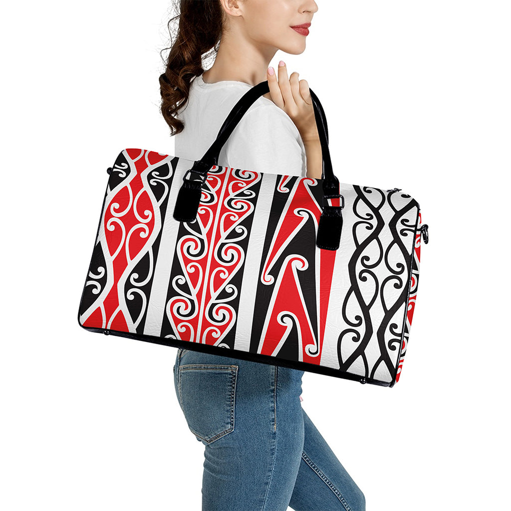 Maori Tribal Print Leather Duffle Bag