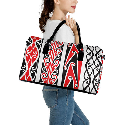 Maori Tribal Print Leather Duffle Bag