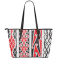 Maori Tribal Print Leather Tote Bag With Zipper