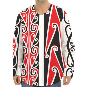 Maori Tribal Print Long Sleeve Baseball Jersey