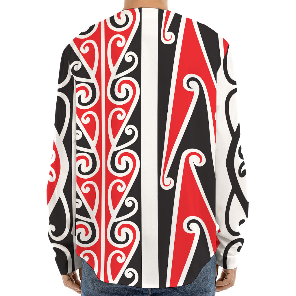 Maori Tribal Print Long Sleeve Baseball Jersey