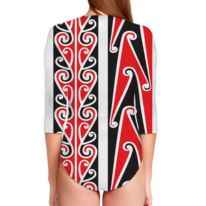 Maori Tribal Print Long Sleeve Swimsuit