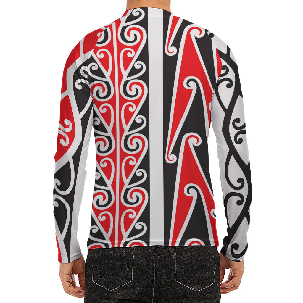 Maori Tribal Print Men's Long Sleeve Rash Guard