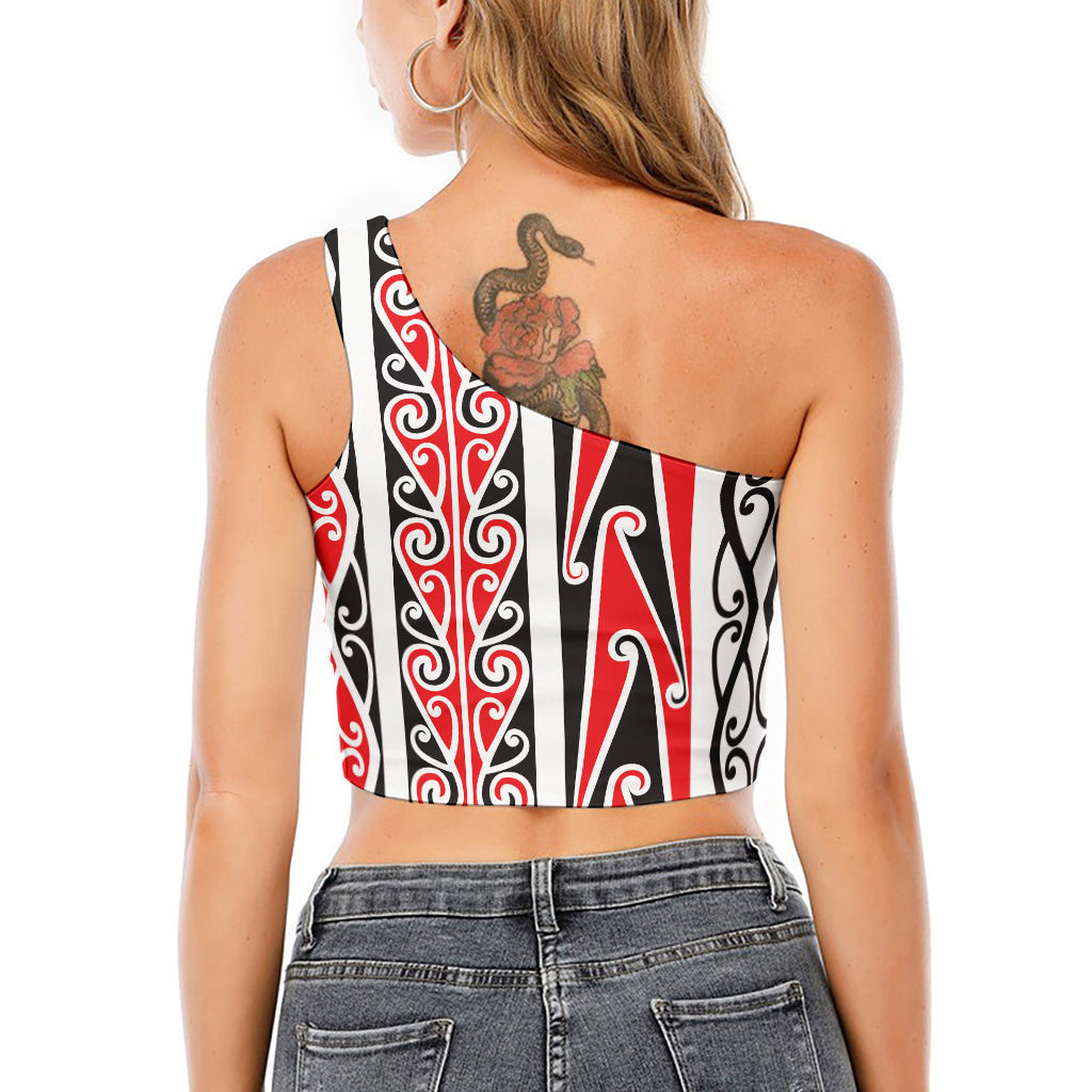 Maori Tribal Print One Shoulder Crop Top