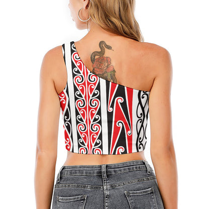 Maori Tribal Print One Shoulder Crop Top