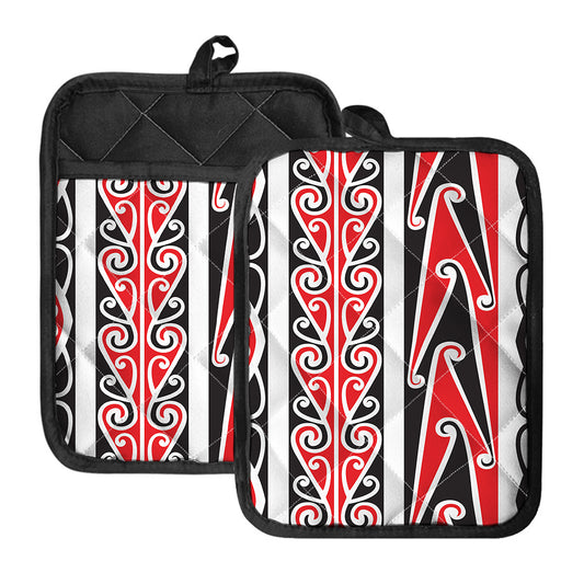 Maori Tribal Print Pot Holders With Pocket
