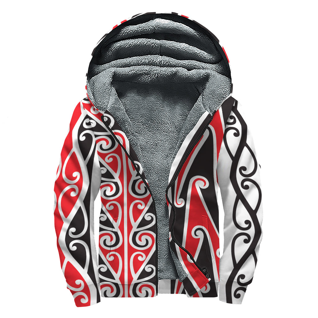 Maori Tribal Print Sherpa Lined Zip Up Hoodie