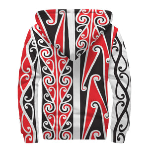 Maori Tribal Print Sherpa Lined Zip Up Hoodie