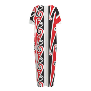 Maori Tribal Print Short Sleeve Long Nightdress