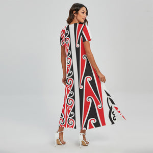 Maori Tribal Print Short Sleeve Maxi Dress