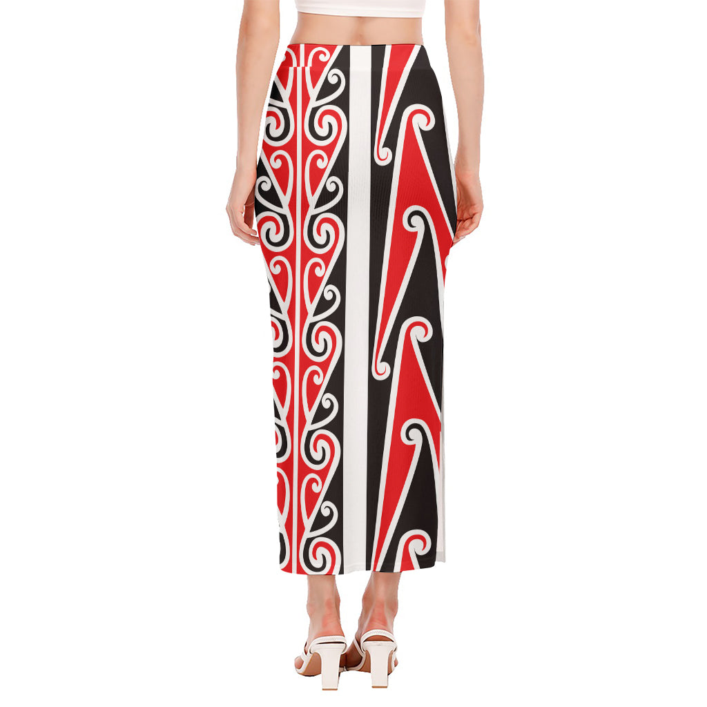 Maori Tribal Print Side Slit Maxi Skirt