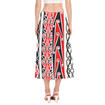 Maori Tribal Print Side Slit Midi Skirt