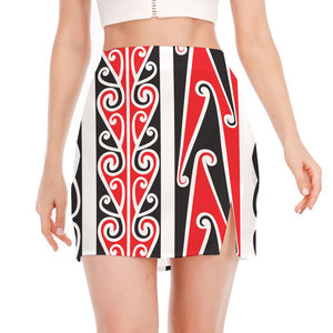 Maori Tribal Print Side Slit Mini Skirt