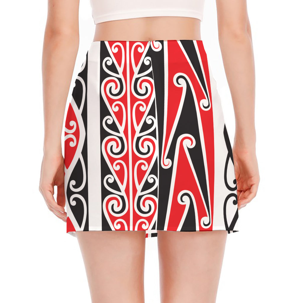 Maori Tribal Print Side Slit Mini Skirt