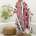 Maori Tribal Print Silk V-Neck Kaftan Dress