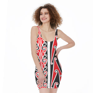 Maori Tribal Print Sleeveless Bodycon Dress