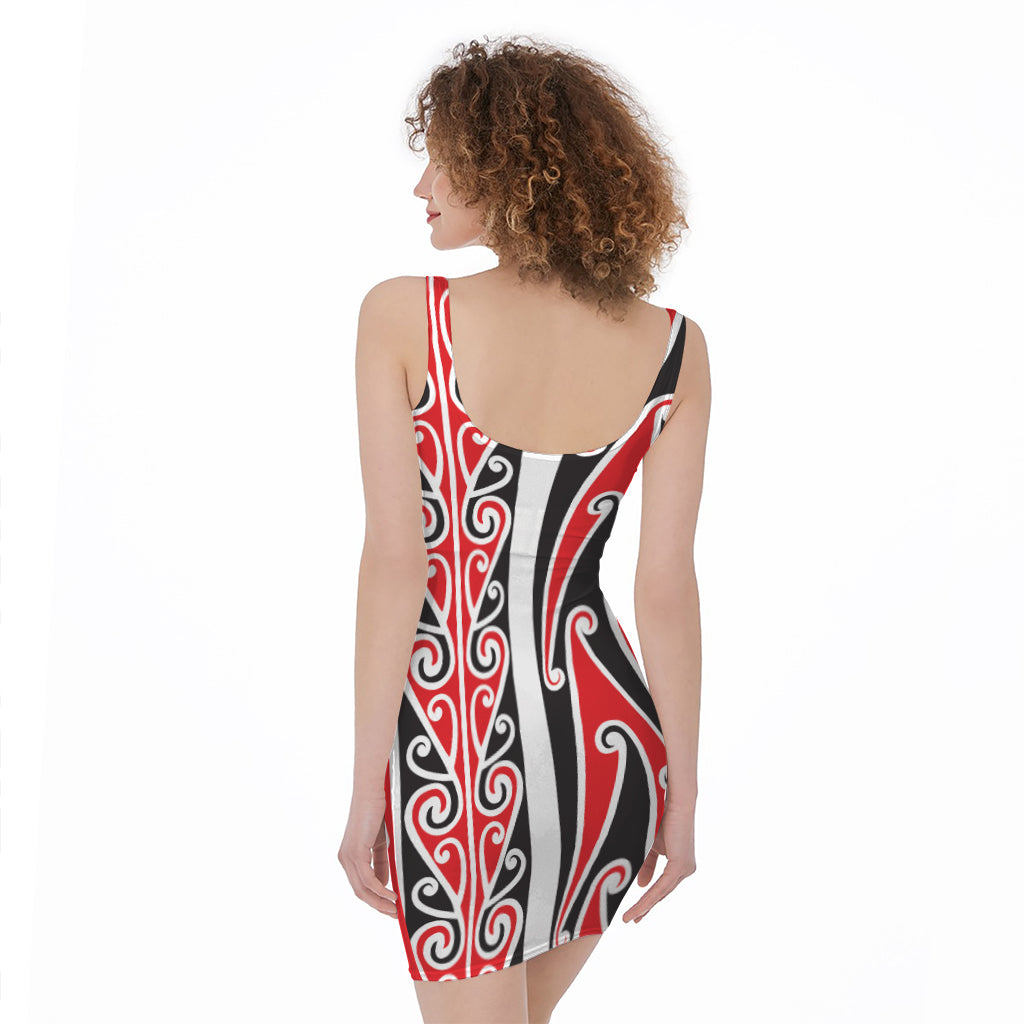 Maori Tribal Print Sleeveless Bodycon Dress