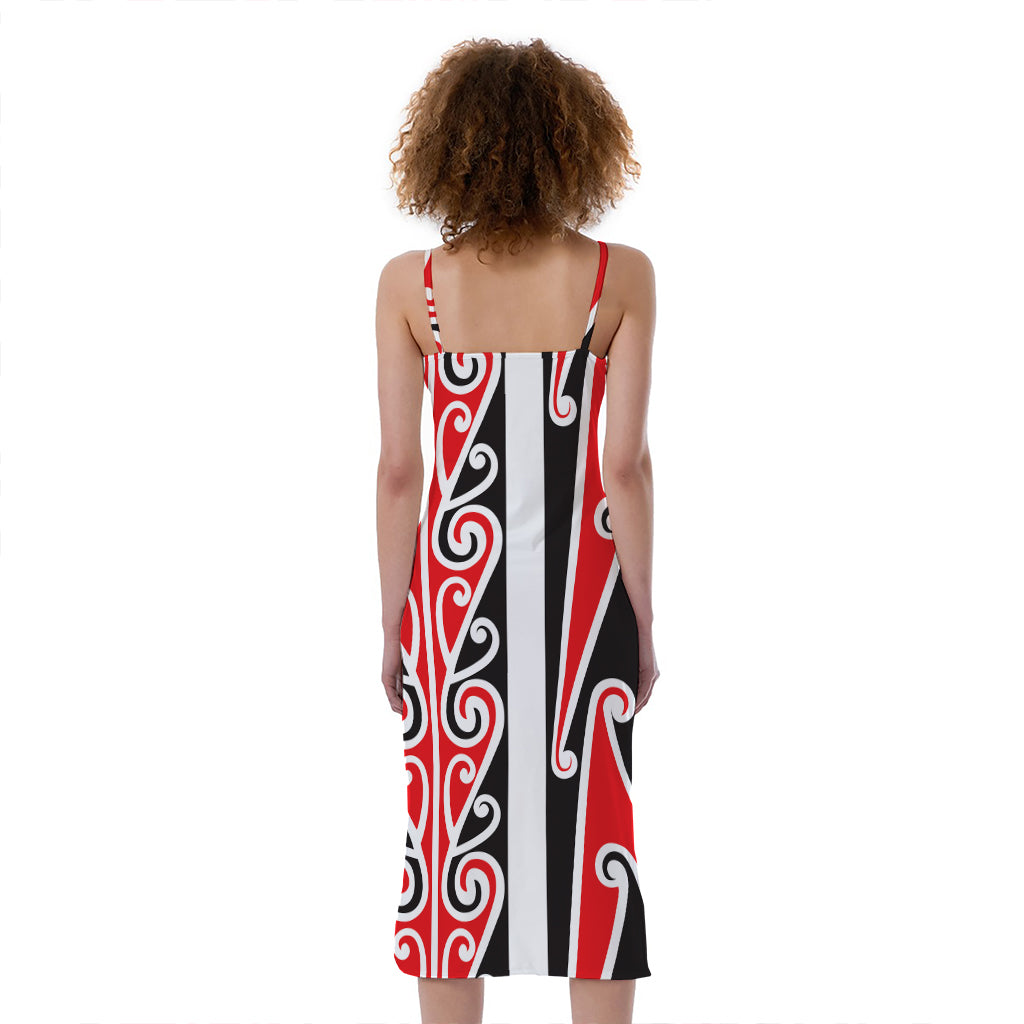 Maori Tribal Print Slim Fit Midi Cami Dress