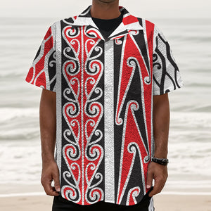 Maori Tribal Print Textured Short Sleeve Shirt