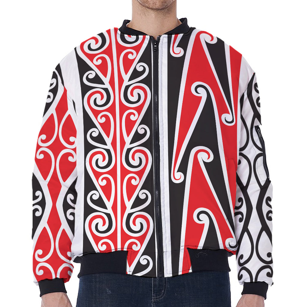 Maori Tribal Print Zip Sleeve Bomber Jacket