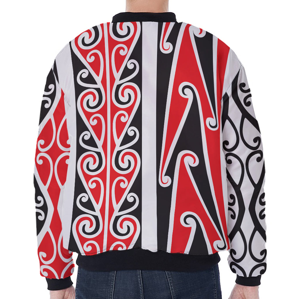 Maori Tribal Print Zip Sleeve Bomber Jacket