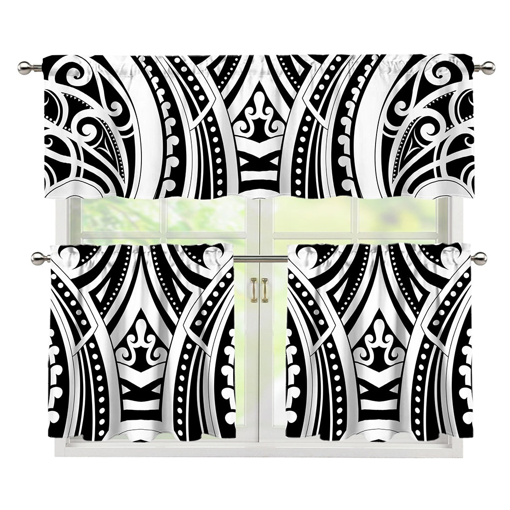 Maori Tribal Tattoo Pattern Print 3 Piece Kitchen Curtains