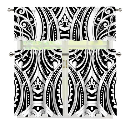 Maori Tribal Tattoo Pattern Print 3 Piece Kitchen Curtains