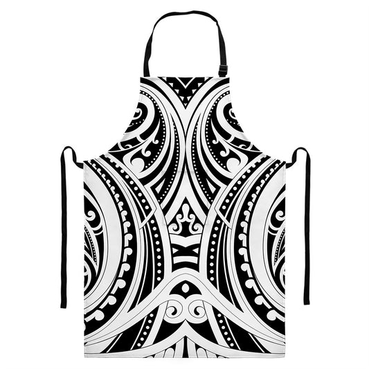 Maori Tribal Tattoo Pattern Print Bib Apron With Pocket