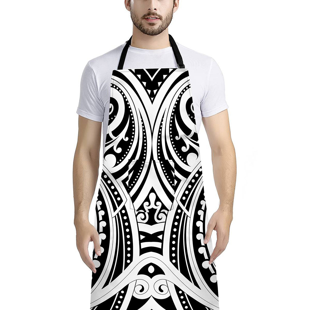 Maori Tribal Tattoo Pattern Print Bib Apron With Pocket