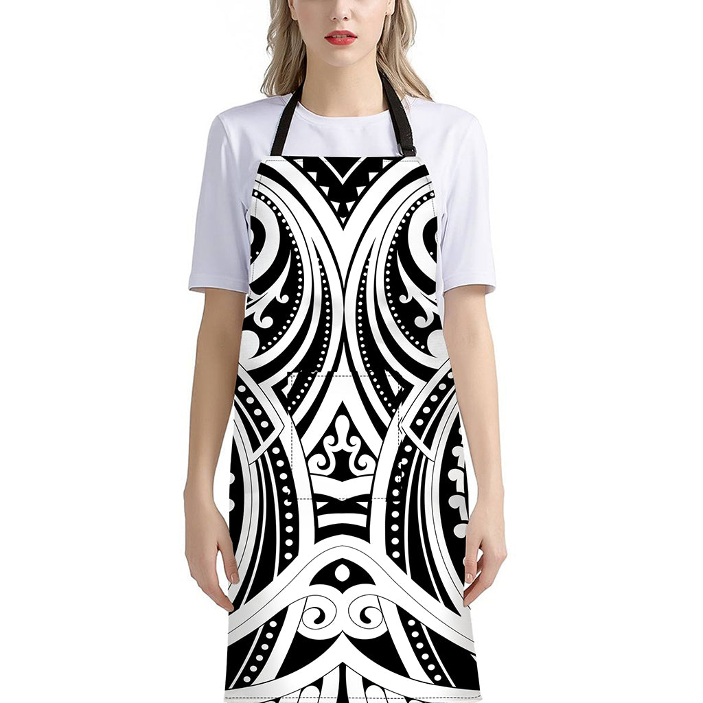 Maori Tribal Tattoo Pattern Print Bib Apron With Pocket