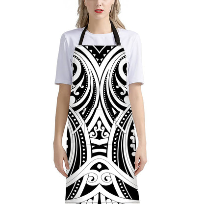 Maori Tribal Tattoo Pattern Print Bib Apron With Pocket